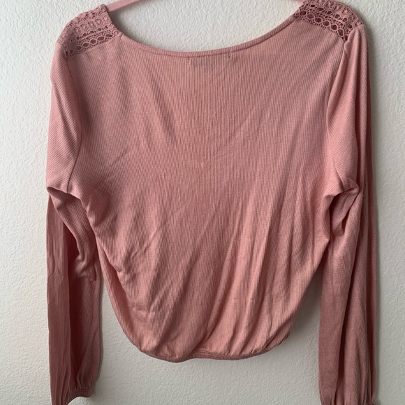 Pink Long-Sleeve Embroidered V-neck SZ S - Picture 2 of 2
